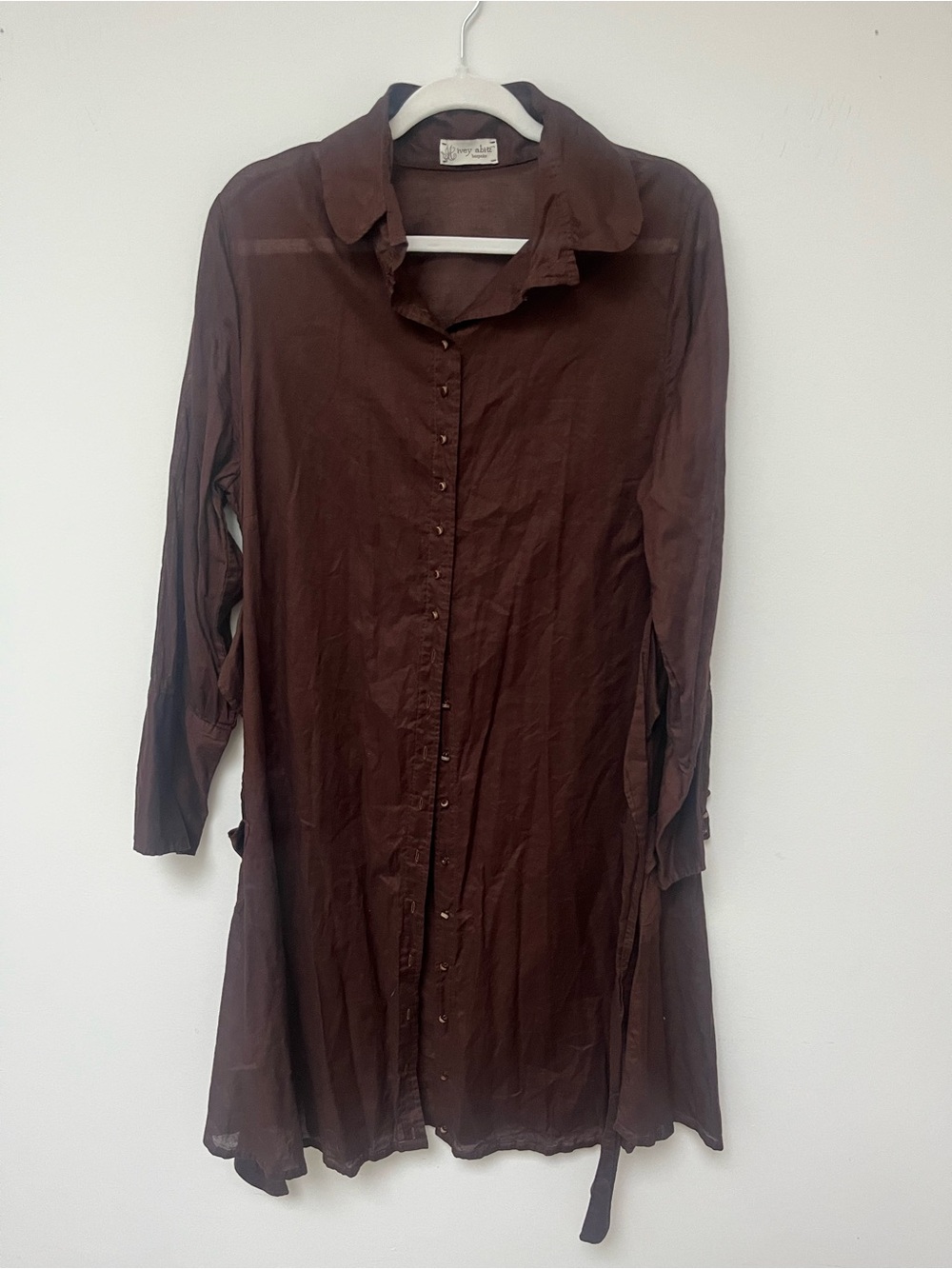 Ivey Abitz Bespoke Brown Semi-Sheer Button Down Duster
